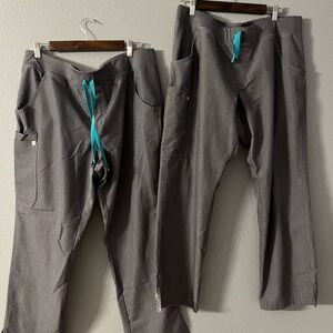Figs Women's Gray Scrub Pants with Teal Drawstring